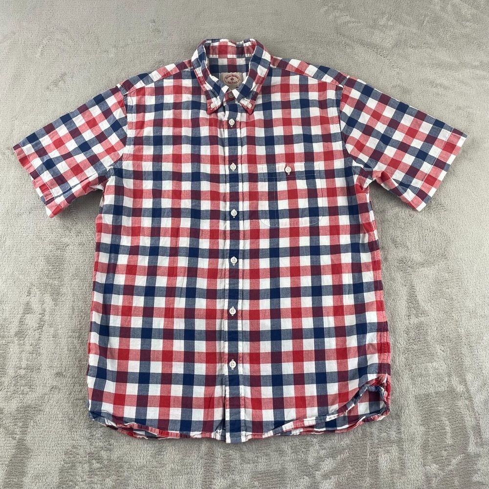 Brooks Brothers Shirt‎ Men Large Multi Color Check Red Fleece Short Sleeve